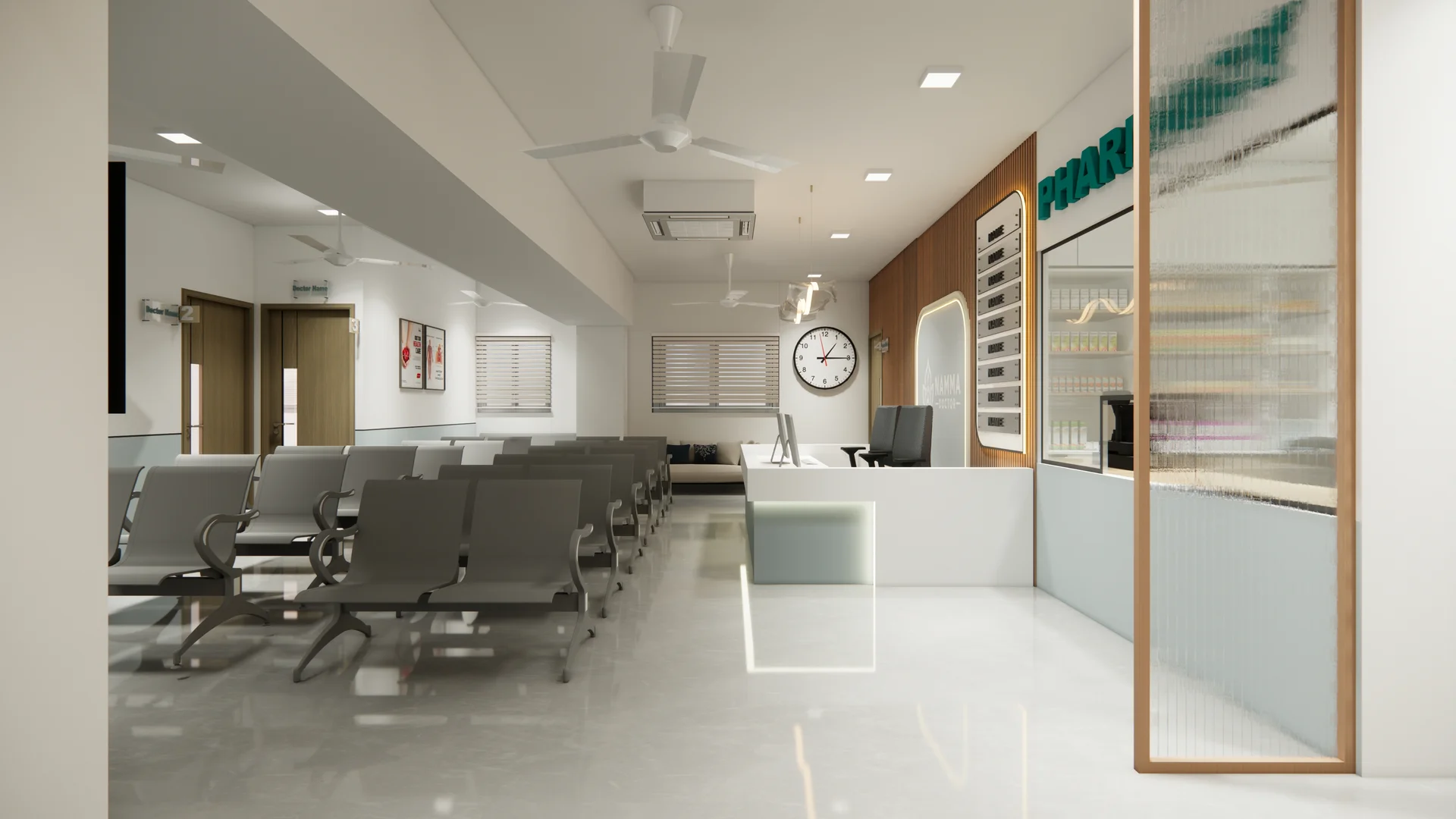 Interior visualisation of seating in the Namma Doctor waiting area